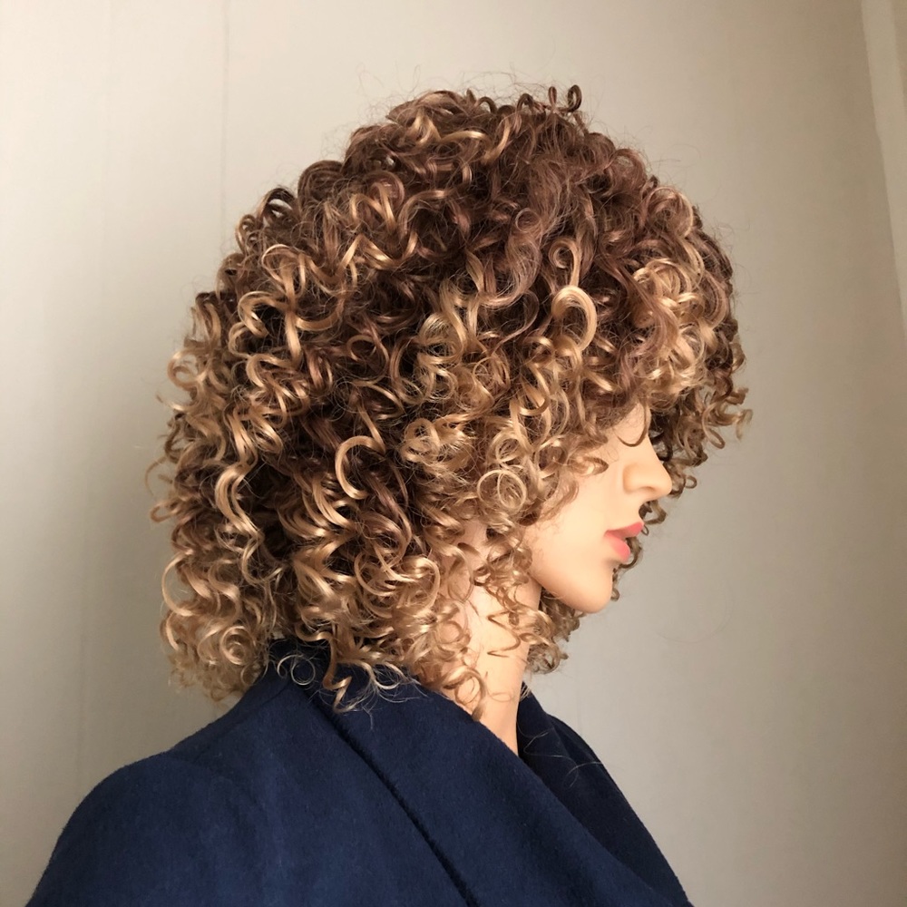 NWT 10” honey blonde Afro wig kinky curls bangs - Picture 5 of 16